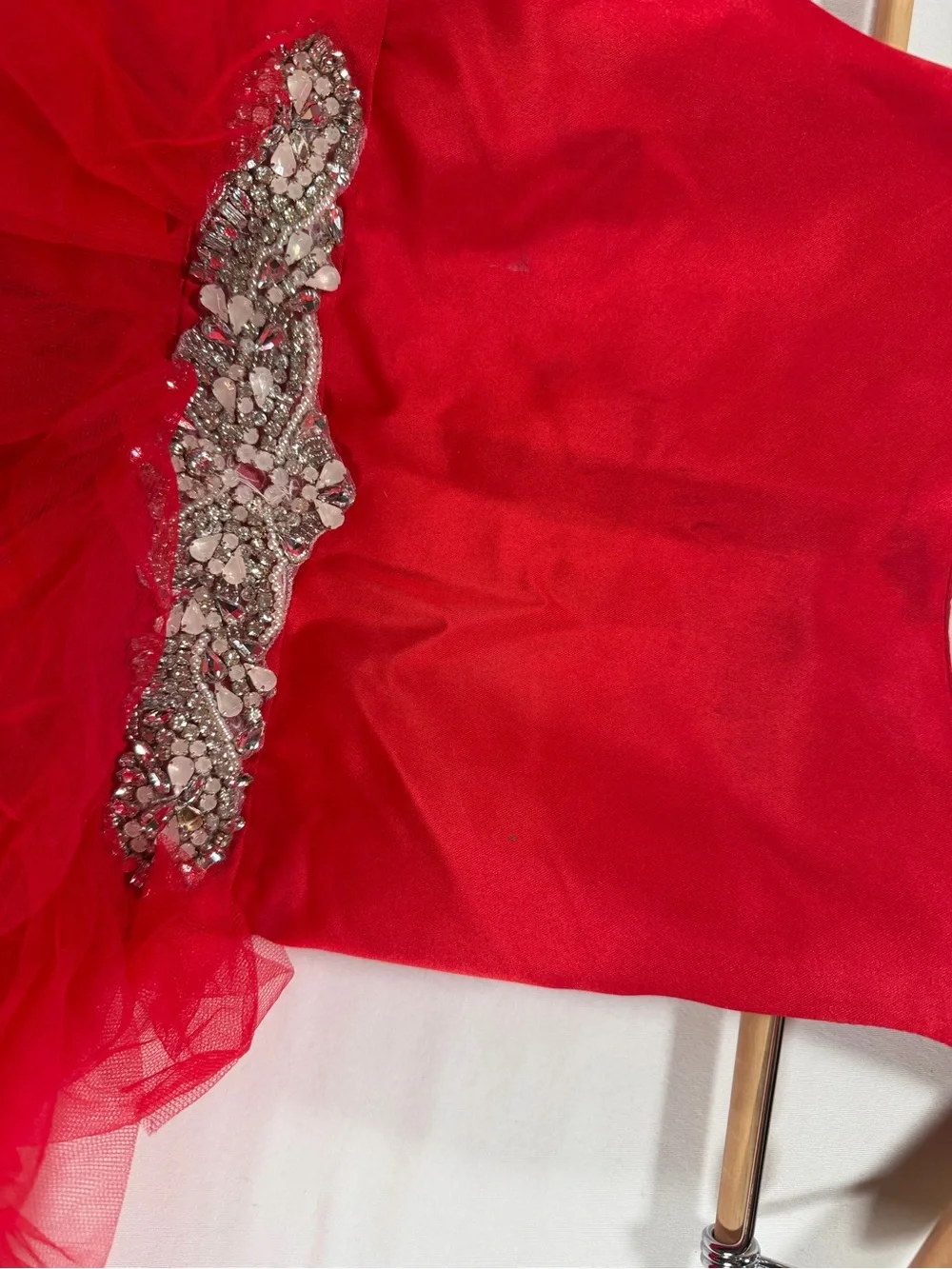 Girls Red Tulle Ball Gown Dress with Waist Embellishment costume Rare Editions